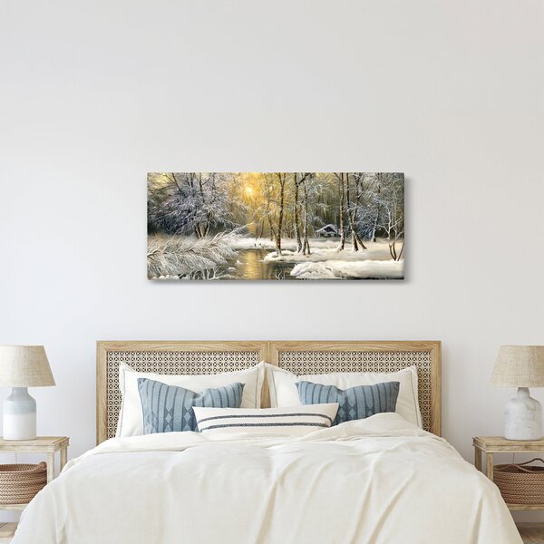 Obraz - Chalúpka v lese, olejomaľba (120x50 cm)