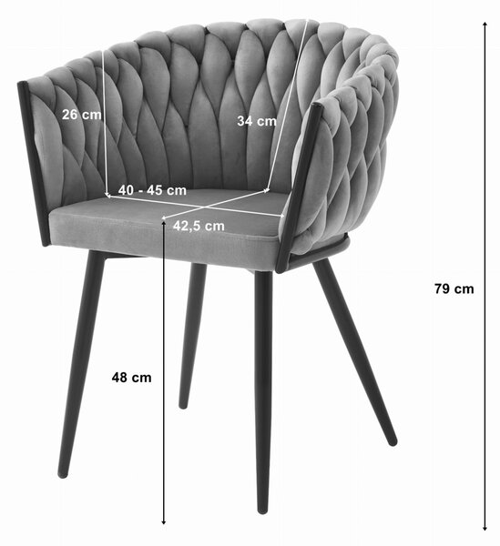 Zamatové jedálenské kreslo ORION VELVET s čiernymi nohami, tmavomodré