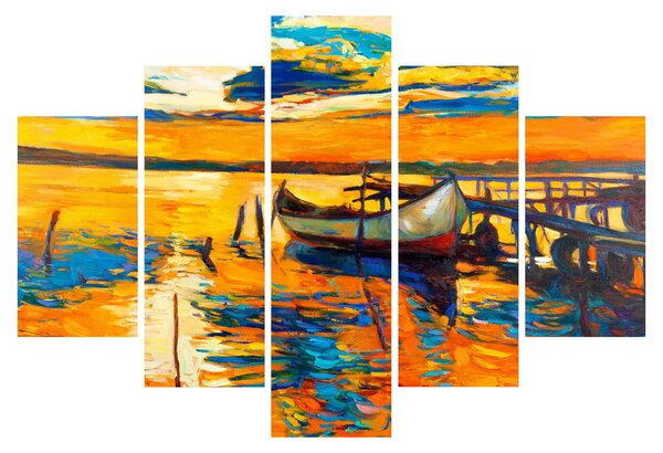 Obraz - Loďka pri západe slnka (150x105 cm)