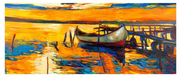 Obraz - Loďka pri západe slnka (120x50 cm)