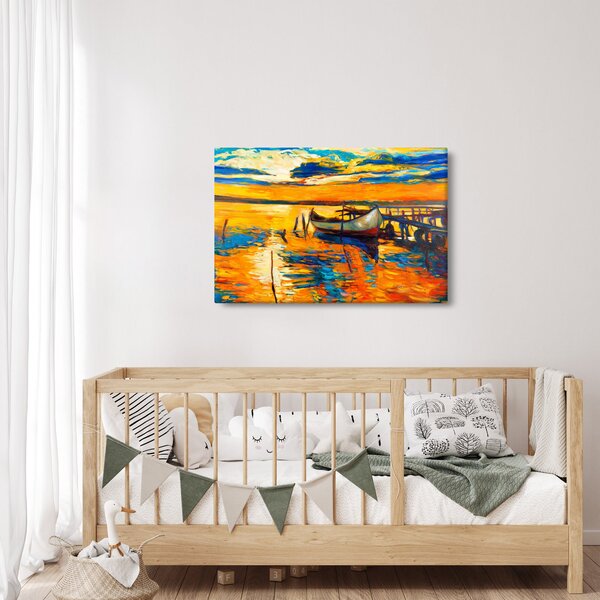 Obraz - Loďka pri západe slnka (90x60 cm)
