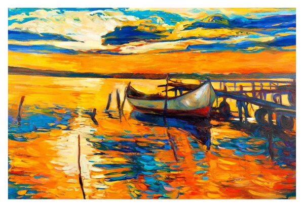Obraz - Loďka pri západe slnka (90x60 cm)