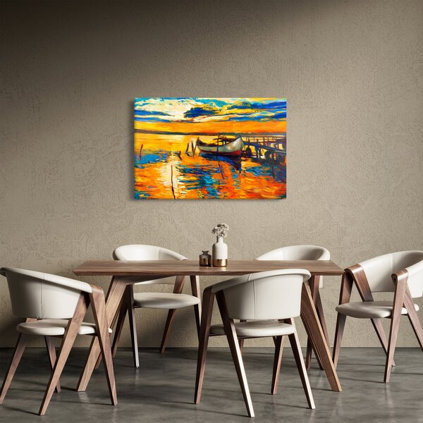 Obraz - Loďka pri západe slnka (90x60 cm)