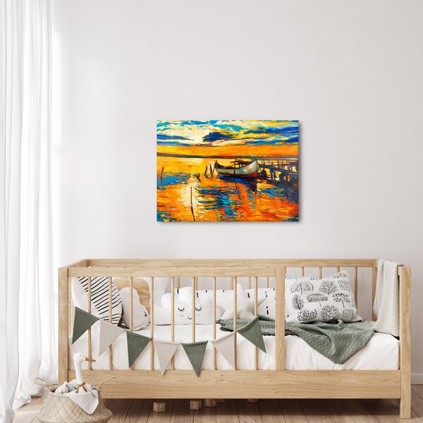 Obraz - Loďka pri západe slnka (70x50 cm)