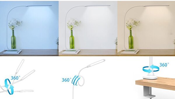 JU Stolná lampa s nastaviteľným ramenom, biela, interiérová
