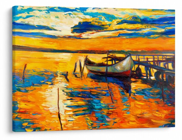 Obraz - Loďka pri západe slnka (70x50 cm)