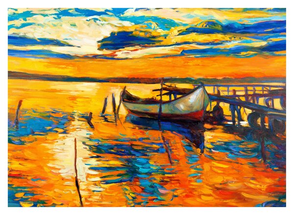 Obraz - Loďka pri západe slnka (70x50 cm)