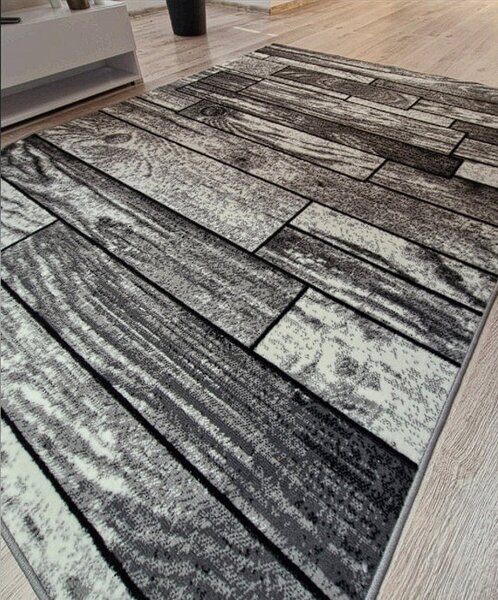 HU Sivý klasický koberec Shiraz Bcf so vzorom dreva Rozmer: 50x80 cm