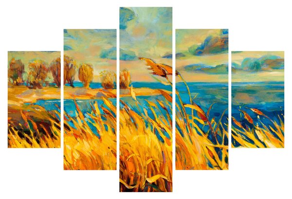 Obraz - Západajúce slnko nad jazerom, akrylová maľba (150x105 cm)