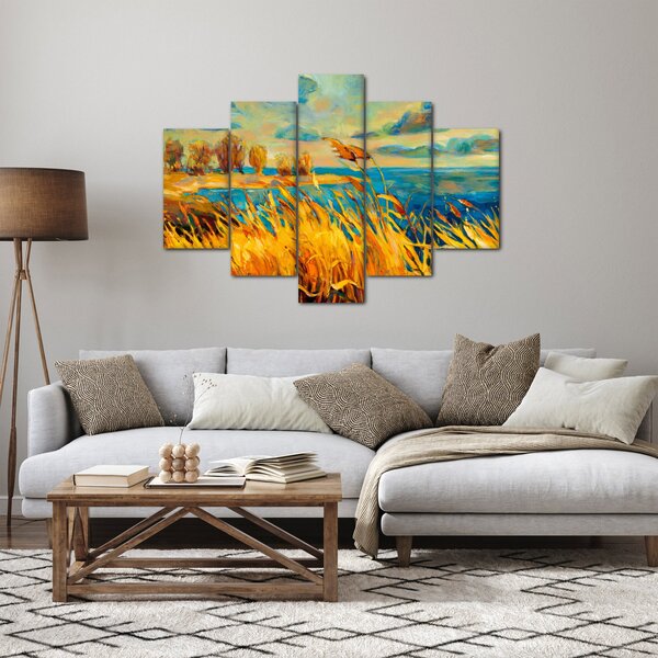 Obraz - Západajúce slnko nad jazerom, akrylová maľba (150x105 cm)