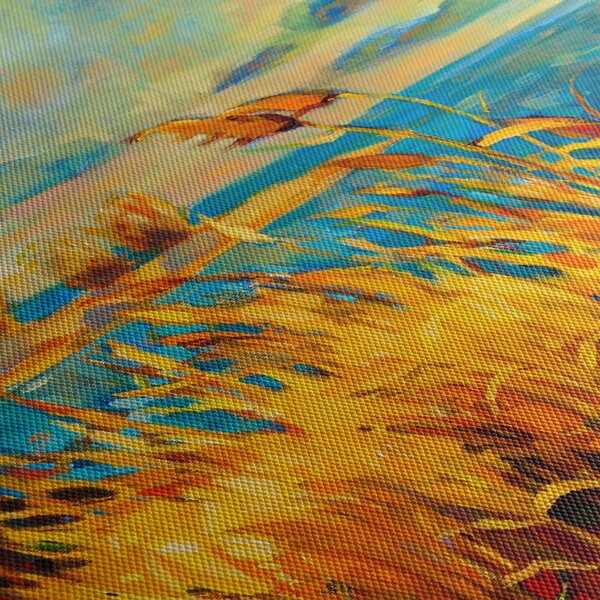 Obraz - Západajúce slnko nad jazerom, akrylová maľba (90x60 cm)