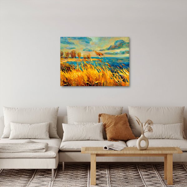 Obraz - Západajúce slnko nad jazerom, akrylová maľba (70x50 cm)