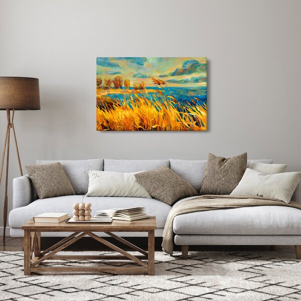 Obraz - Západajúce slnko nad jazerom, akrylová maľba (90x60 cm)