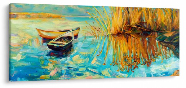 Obraz - Jazero s loďkami (120x50 cm)