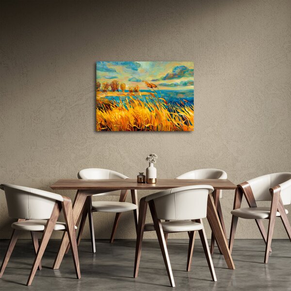 Obraz - Západajúce slnko nad jazerom, akrylová maľba (70x50 cm)