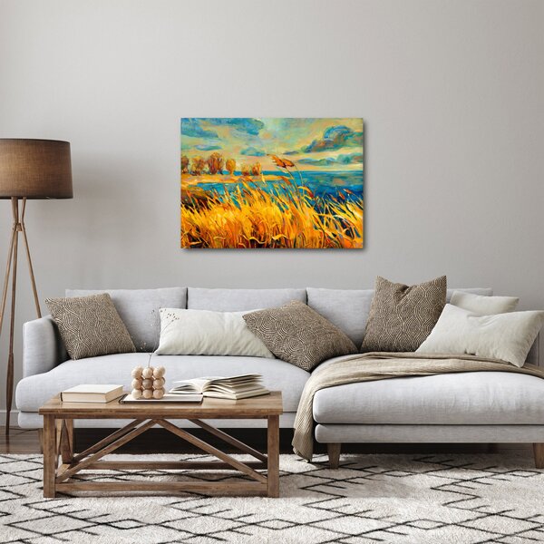 Obraz - Západajúce slnko nad jazerom, akrylová maľba (70x50 cm)