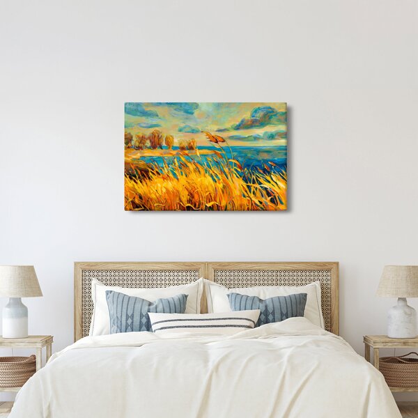 Obraz - Západajúce slnko nad jazerom, akrylová maľba (90x60 cm)