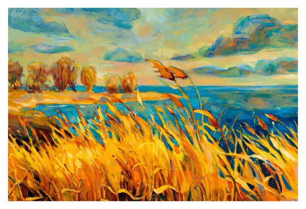 Obraz - Západajúce slnko nad jazerom, akrylová maľba (90x60 cm)