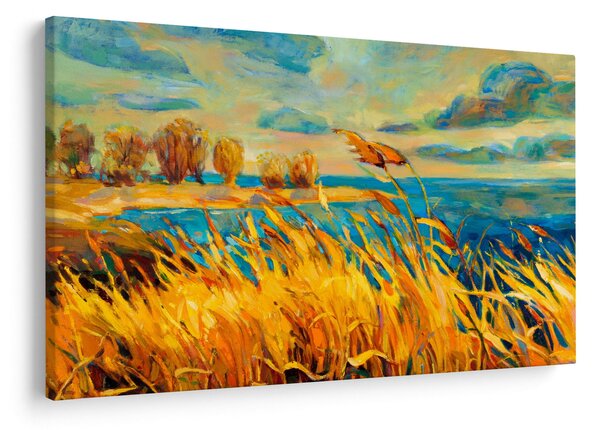 Obraz - Západajúce slnko nad jazerom, akrylová maľba (90x60 cm)