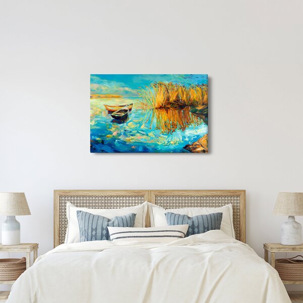 Obraz - Jazero s loďkami (90x60 cm)