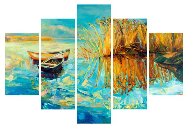 Obraz - Jazero s loďkami (150x105 cm)