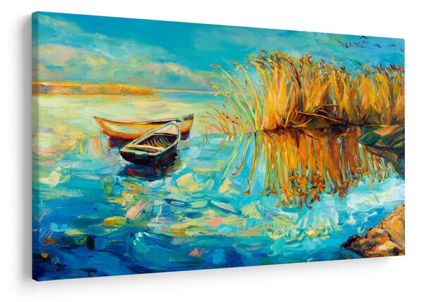 Obraz - Jazero s loďkami (90x60 cm)