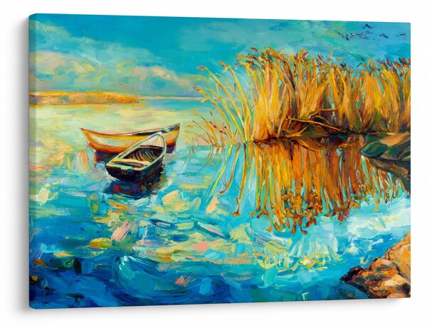 Obraz - Jazero s loďkami (70x50 cm)