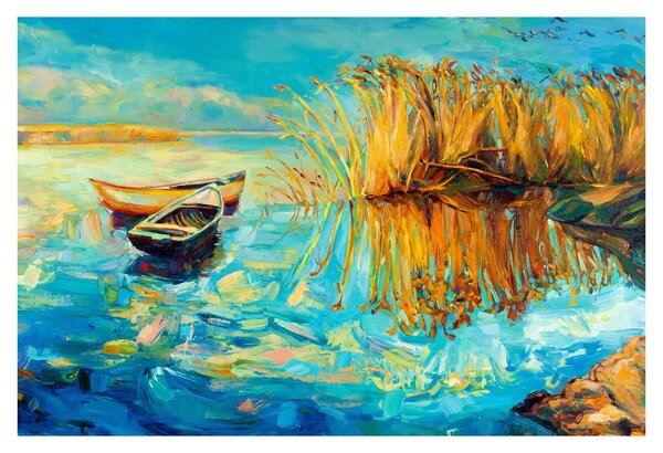 Obraz - Jazero s loďkami (90x60 cm)