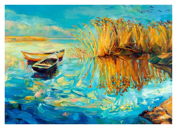 Obraz - Jazero s loďkami (70x50 cm)