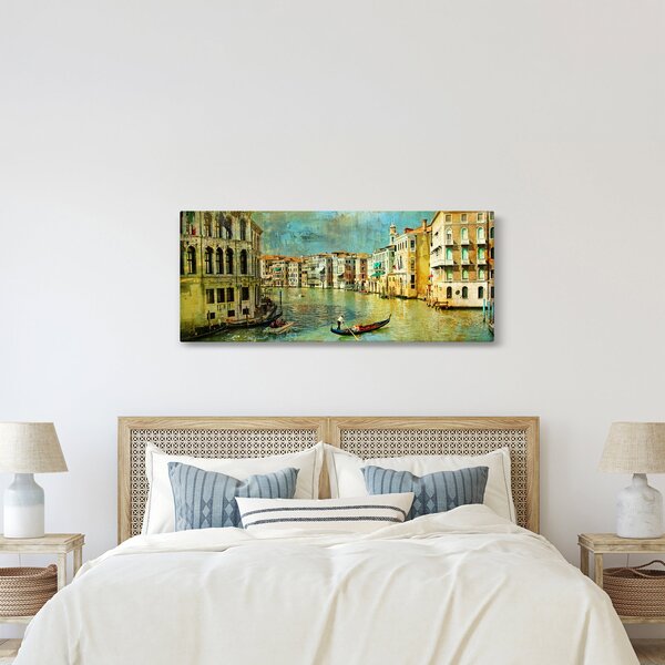 Obraz - Benátsky kanál a gondoly (120x50 cm)