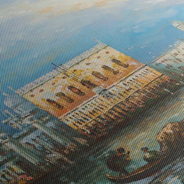 Obraz - Gondola prechádzajúca Benátkami, olejomaľba (s hodinami) (90x30 cm)