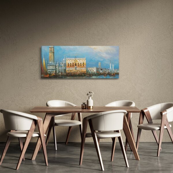 Obraz - Gondola prechádzajúca Benátkami, olejomaľba (120x50 cm)