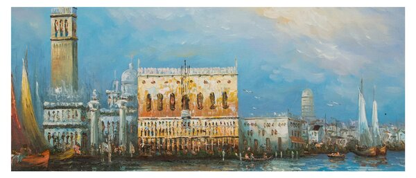 Obraz - Gondola prechádzajúca Benátkami, olejomaľba (120x50 cm)