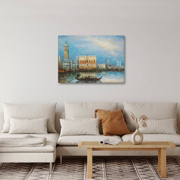 Obraz - Gondola prechádzajúca Benátkami, olejomaľba (70x50 cm)