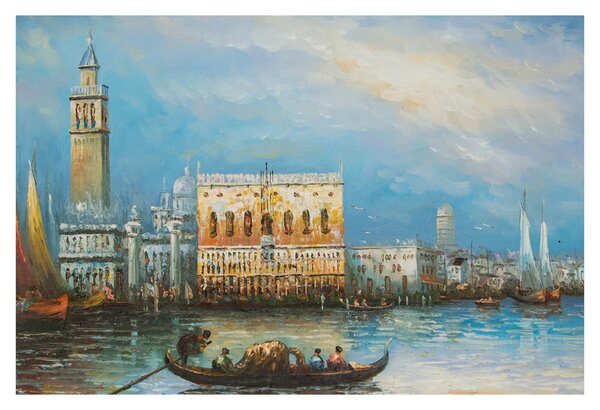 Obraz - Gondola prechádzajúca Benátkami, olejomaľba (90x60 cm)