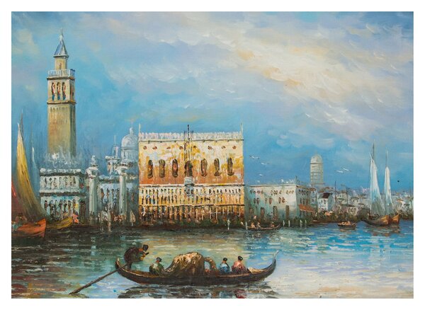 Obraz - Gondola prechádzajúca Benátkami, olejomaľba (70x50 cm)