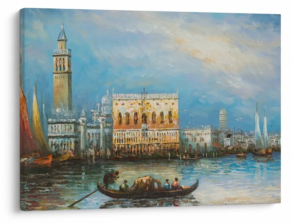 Obraz - Gondola prechádzajúca Benátkami, olejomaľba (70x50 cm)