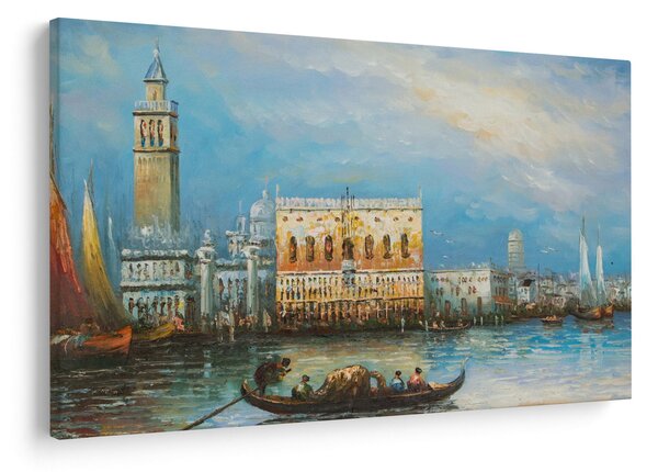 Obraz - Gondola prechádzajúca Benátkami, olejomaľba (90x60 cm)