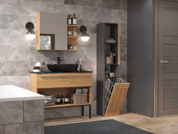 TP Living Koupelnová skříňka s košem na prádlo NEL III antracit/dub artisan