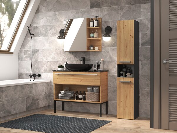TP Living Koupelnová skříňka s košem na prádlo NEL III antracit/dub artisan