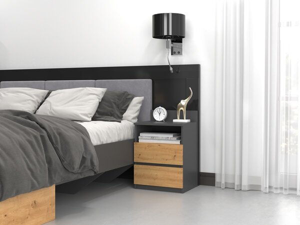 Noční stolek Houseland Malwa 01 dub artisan/antracit