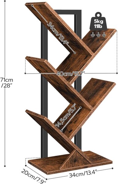 Knižnica Vasagle Mergo 71 cm hnedá