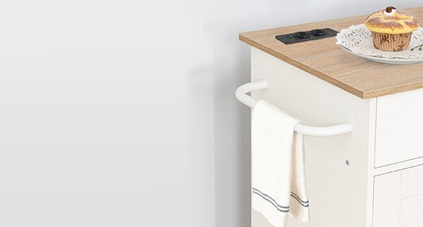 Pojízdný kuchyňský vozík s prodlužovacím kabelem Vasagle Marley 65 cm bílý/dub přírodní