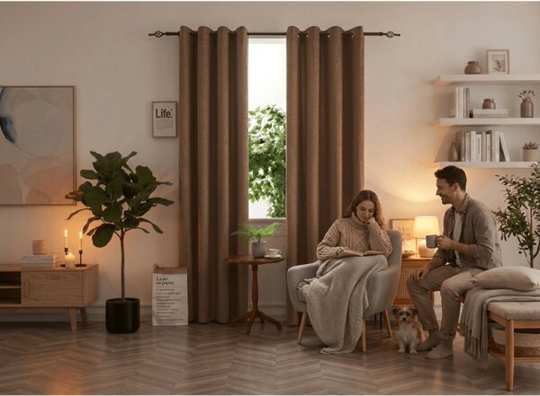 Zatemňovacia záclona DUNES VELVET 140x250 cm, béžovohnedá Zavesenie: Kovové krúžky