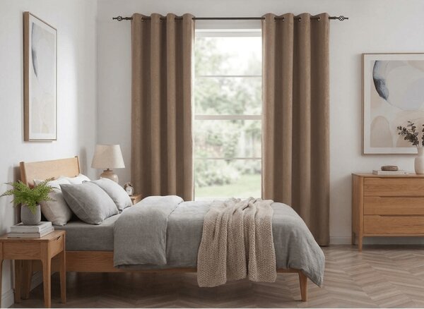 Zatemňovacia záclona DUNES VELVET 140x250 cm, béžovohnedá Zavesenie: Kovové krúžky
