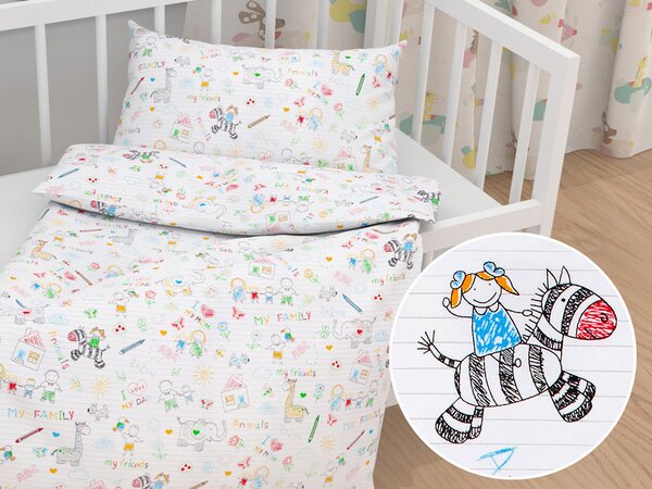 Biante Detské bavlnené posteľné obliečky do postieľky Sandra SA-041 Farebné omaľovánky Do postieľky 100x135 a 40x60 cm