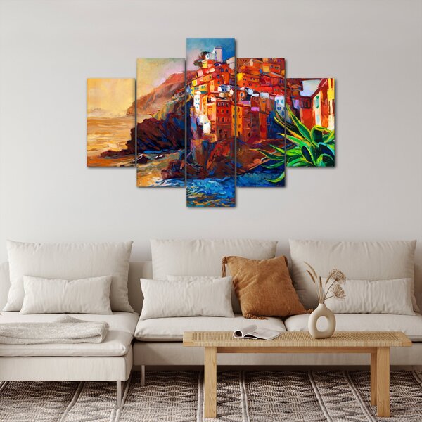 Obraz - Dedina na pobreží Cinque Terre, Talianska riviéra, moderný impresionizmus (150x105 cm)