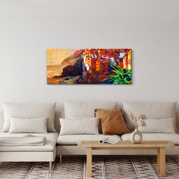 Obraz - Dedina na pobreží Cinque Terre, Talianska riviéra, moderný impresionizmus (120x50 cm)
