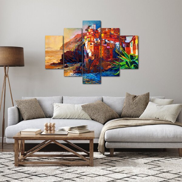 Obraz - Dedina na pobreží Cinque Terre, Talianska riviéra, moderný impresionizmus (150x105 cm)