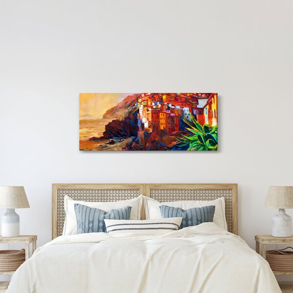 Obraz - Dedina na pobreží Cinque Terre, Talianska riviéra, moderný impresionizmus (120x50 cm)